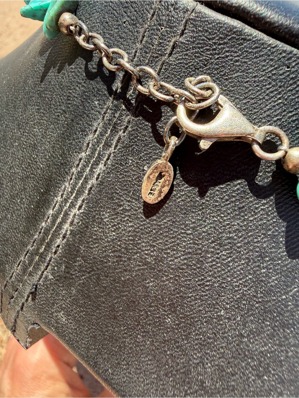 Vintage BARSE Sterling Silver Genuine Turquoise Chip Triangle Pendant Necklace - Picture 4 of 8